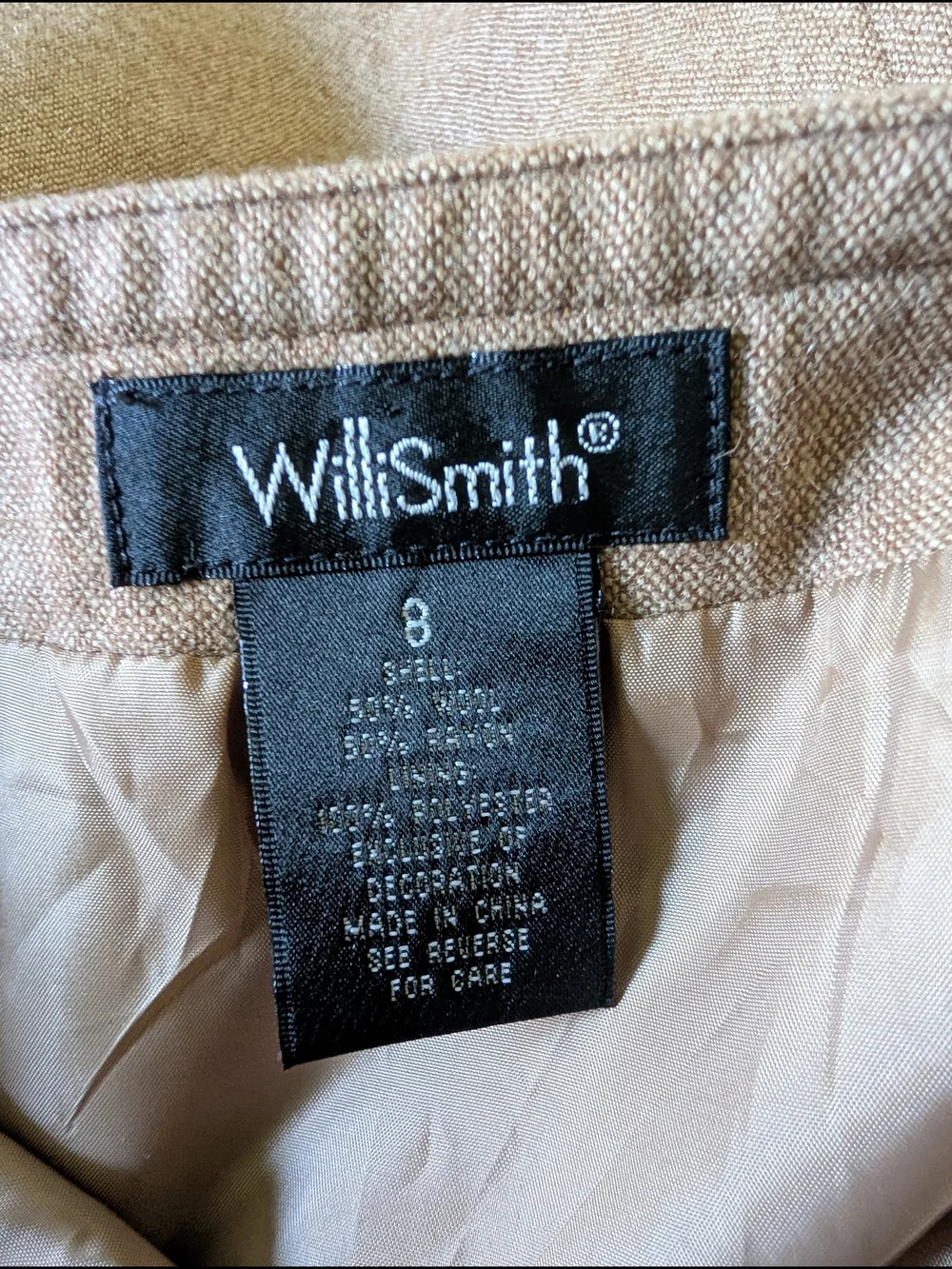 Willi‎ Smith Wool Blend Tan A-Line Skirt with Brown Velvet Trim Size 8